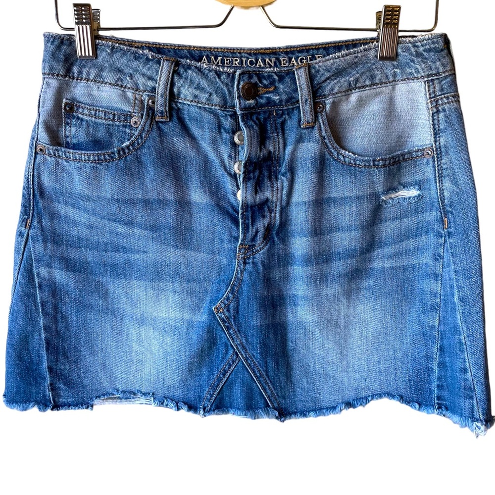 American Eagle Distressed Button Fly Raw hem mini skirt 6 - Picture 2 of 11